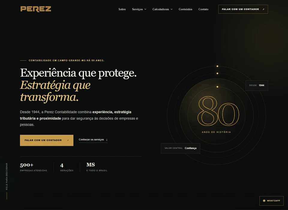 Página inicial do site Perez Contabilidade
