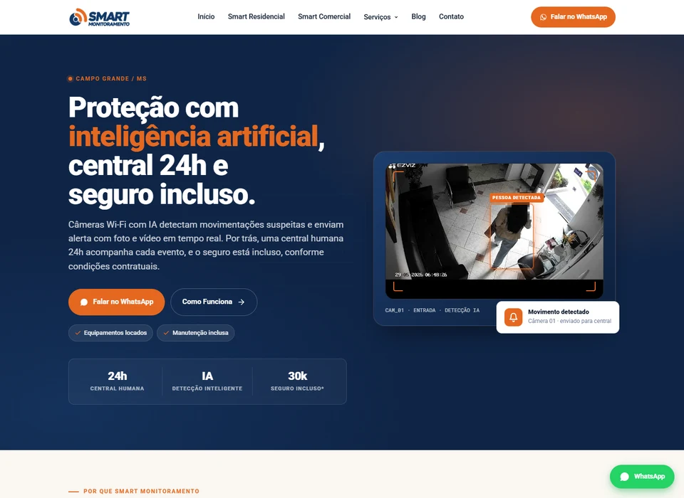 Página inicial do site Smart Monitoramento