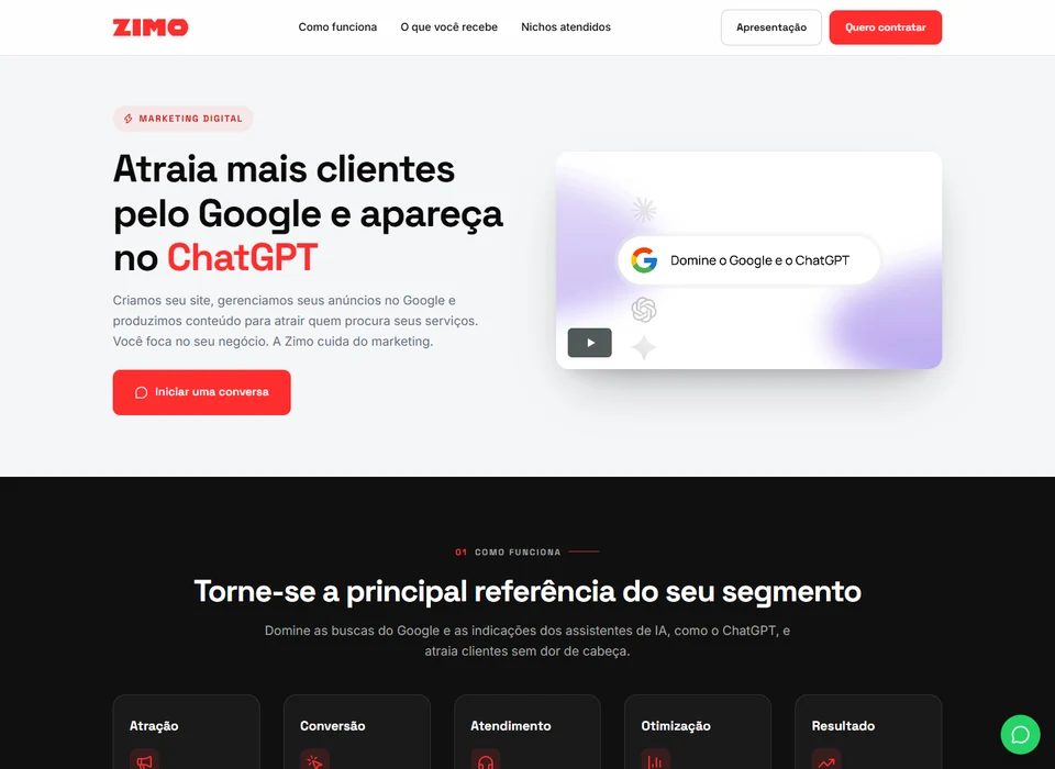 Página inicial do site Zimo